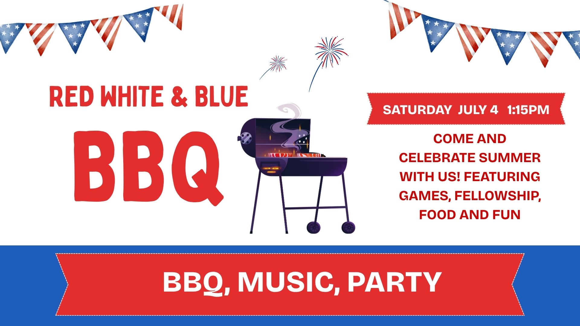 Red White and Blue Illustrated Labor Day BBQ Flyer (Your Story)